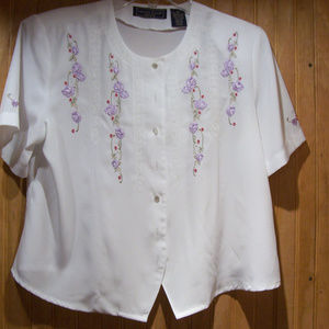Laura Scott White Blouse with Embroidery Front  10